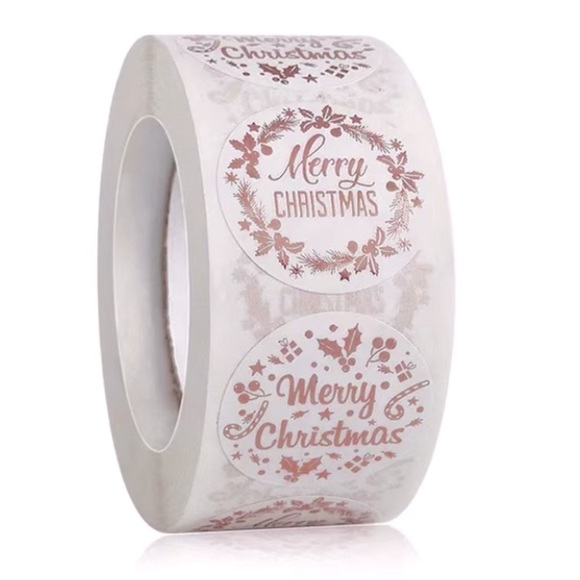 500pcs Round Rose Gold Merry Christmas Stickers - Picture 2 of 4